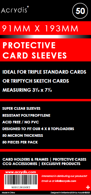 Protective card sleeves 91x193mm. For triptych sketch cards or triple standard cards. - Acrydis