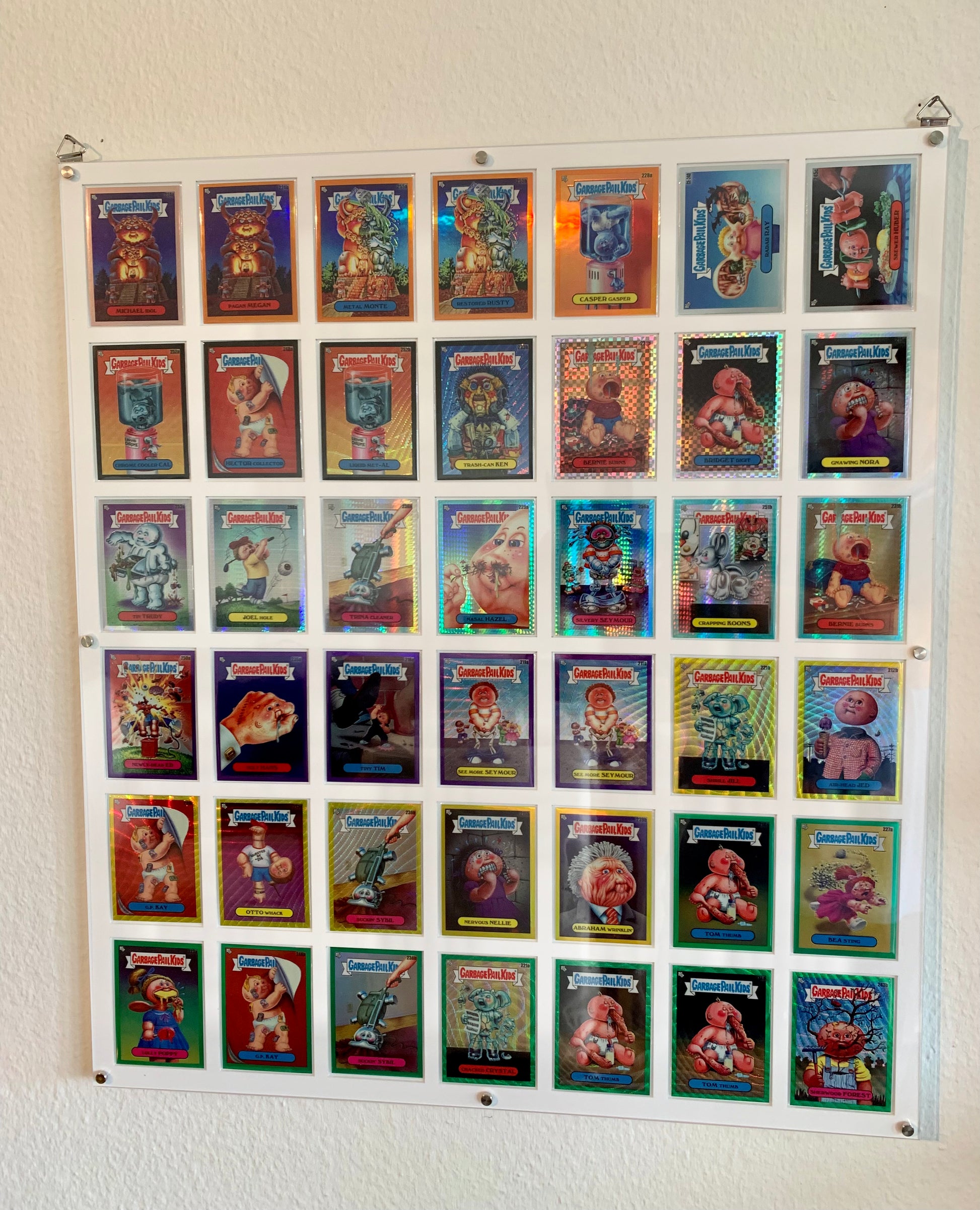 42 Card Wall Frame for Garbage Pail Kids OS series. Designed to fit sleeved cards. WHITE COLOR - Acrydis
