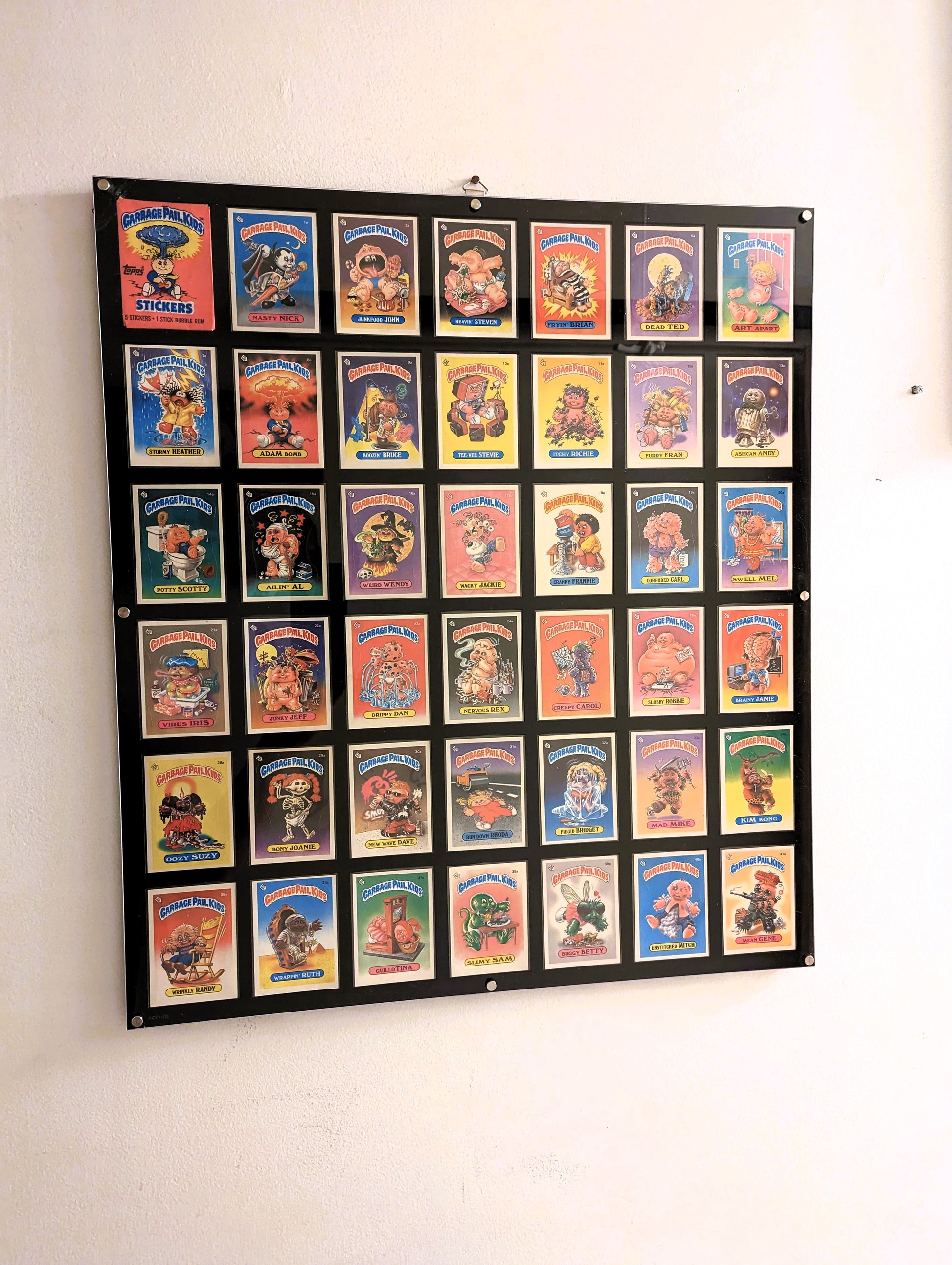 42 Card Wall Frame for Garbage Pail Kids OS series. Designed to fit sleeved cards. BLACK COLOR - Acrydis