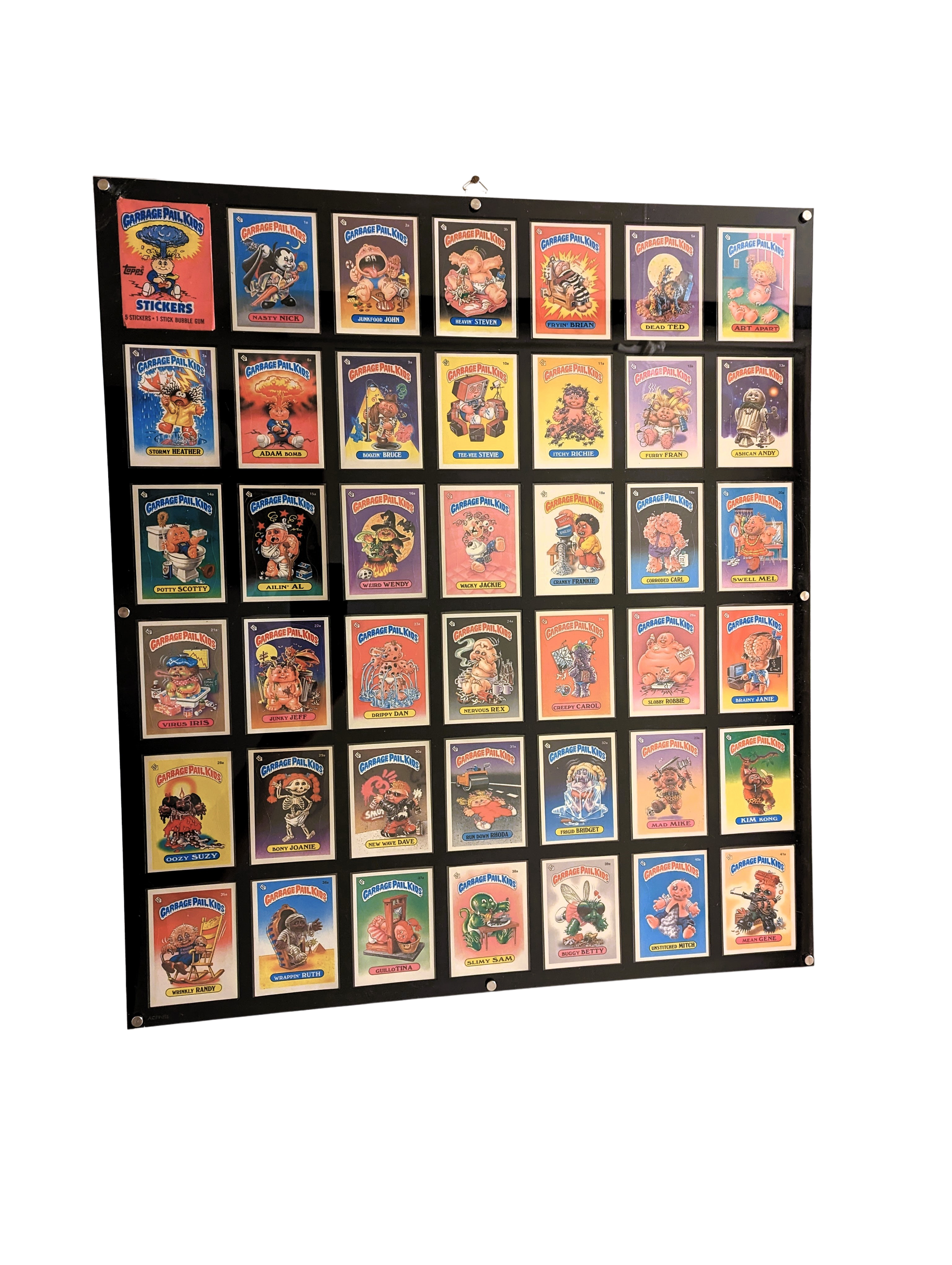 42 Card Wall Frame for Garbage Pail Kids OS series. Designed to fit sleeved cards. BLACK COLOR - Acrydis