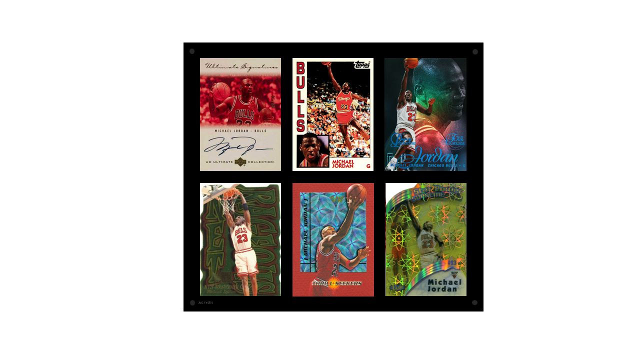 (AVAILABLE IN MARCH) Acrylic Wall Display For 6 (2x3) Standard Size Cards With UVR front board. For Sleeved Cards up to 66x91mm. - Acrydis