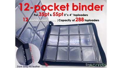 12 Double Sided Pocket TopLoader Binder | Fits 288 TopLoaders | 35pt & 55pt - Acrydis