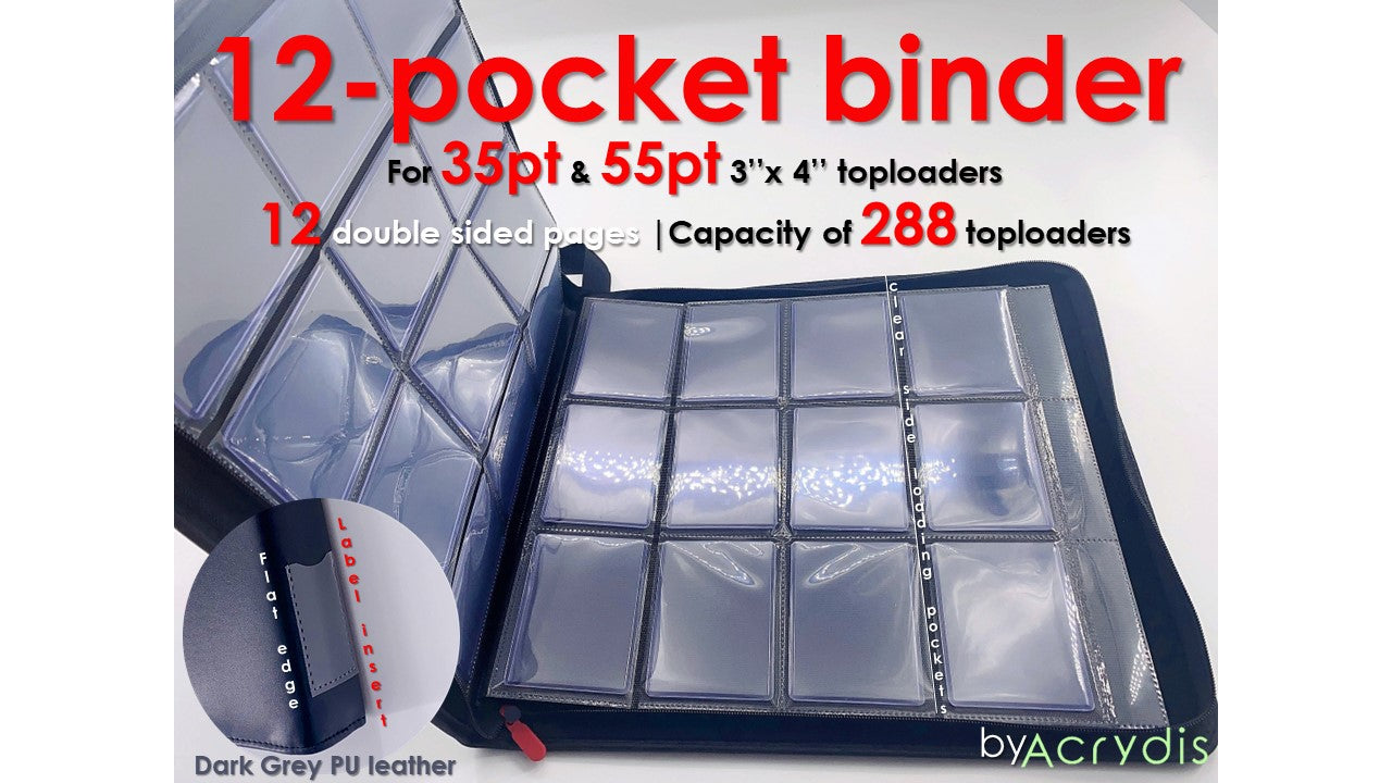 12 Double Sided Pocket TopLoader Binder | Fits 288 TopLoaders | 35pt & 55pt - Acrydis