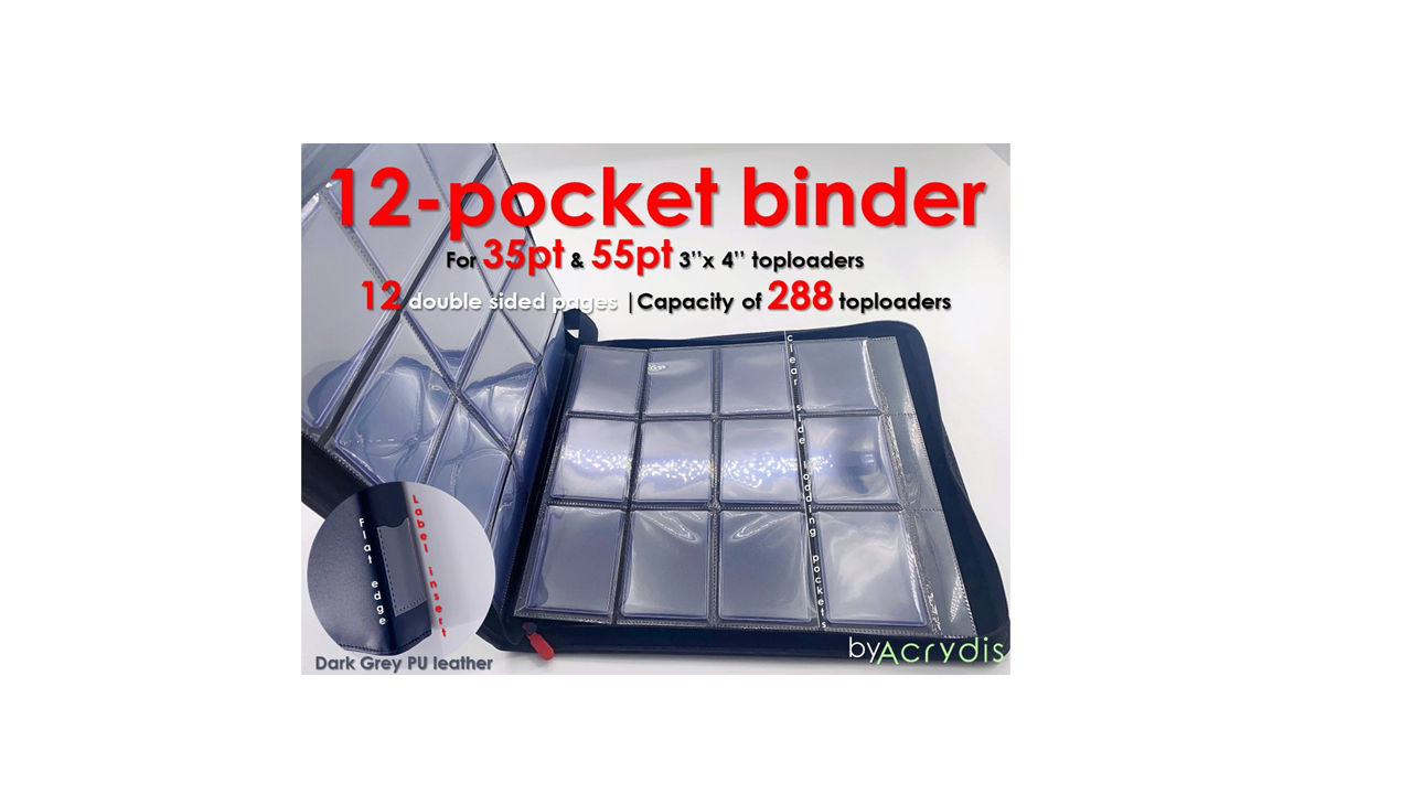 EXCLUSIVE: 12 Double Sided Pocket TopLoader Binder | Fits 288 TopLoaders | 35pt & 55pt