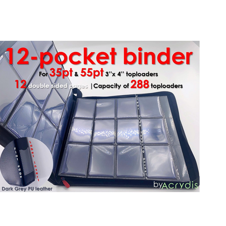 12 double sided Pocket, TopLoader Binder, Up to 288 regular TopLoader